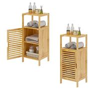 SogesHome Armoire de Salle de Bains Meuble de Rangement avec Étagère en Bambou pour Cuisine Salon Salle de Bains Armoires Hautes et Moyennes pour Salle de Bain 36 x 32,5 x 85 cm