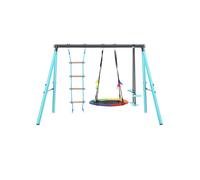SogesHome Balancoire-Portique Métal 3-8 Ans, Ensemble Jeux avec Tyrolienne, Escalade & Balançoire Réglable, Bleu