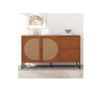 SogesHome BUFFET-BAHUT-ENFILADE 140x40x75cm blanc & bois 2 portes rotin 2 tiroirs poignées métal structure MDF renforcée