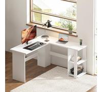 SogesHome Bureau d'angle en L Grand Bureau d'ordinateur Informatique avec 2 Étagères, Table de Travail et de Jeu pour Télétravail à Domicile (130 + 130) x 50 x 73 cm