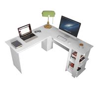 SogesHome Bureau d'ordinateur en forme de L 130 cm x 136 cm avec 2 étagères Home Grand bureau d'ordinateur