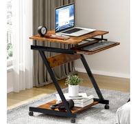 SogesHome Bureau d'Ordinateur Mobile avec Plateau Clavier Coulissant, Table Informatique Compacte sur roulettes, Idéal pour PC Portable, Bureau Maison ou Petit Espace, Marron Vintage 60 x 48 cm