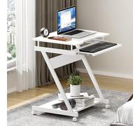 SogesHome Bureau d'Ordinateur Mobile avec Plateau Clavier Coulissant, Table Informatique Compacte sur roulettes, Idéal pour PC Portable, Bureau Maison ou Petit Espace, Blanc 60 x 48 cm