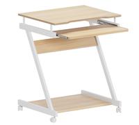 SogesHome Bureau d'Ordinateur Mobile avec Plateau Clavier Coulissant, Table Informatique Compacte sur roulettes, Idéal pour PC Portable, Bureau Maison ou Petit Espace, Blanc Érable 60 x 48 cm