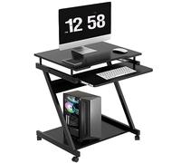 SogesHome Bureau d'Ordinateur Mobile avec Plateau Clavier Coulissant, Table Informatique Compacte sur roulettes, Idéal pour PC Portable, Bureau Maison ou Petit Espace, Noir 60 x 48 cm