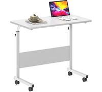 Sogeshome Bureau d'ordinateur réglable en hauteur avec emplacements, 80 x 40 cm, sur roulettes, Blanc