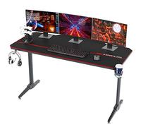 SogesHome Bureau Gaming,Ergonomic Bureau Gamer Bureau Gaming PC,avec Tapis de Souris Intégral, Porte-gobelet, Crochet pour Casque et Gestion du Cordon140*65 * 75cm,Noir,ST-140BK-SH