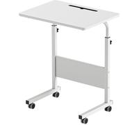 Sogeshome Bureau pour ordinateur portable réglable en hauteur avec emplacements, 60 x 40 cm, sur roulettes, blanc
