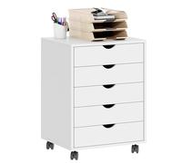 SogesHome Caisson de Bureau Mobile à roulettes Verrouillables, Meuble de Rangement de Dossiers avec 5 Tiroirs, Support d'Imprimante, Blanc