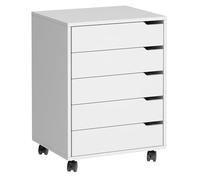 SogesHome Caisson de Bureau Mobile à roulettes Verrouillables, Meuble de Rangement de Dossiers avec 5 Tiroirs, Support d'Imprimante, Blanc