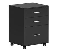 SogesHome Caisson Mobile de Bureau avec 3 Tiroirs Armoire à Dossiers sur roulettes, Caisson de Rangement Verrouillable Meuble de Bureau Design Industriel, 48 x 42 x 65 cm