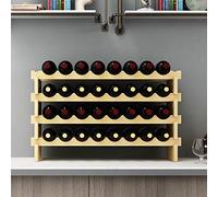SogesHome Casier à Vin Empilable Étagère à Vin Porte-Bouteilles à 4 Niveaux pour 32 Bouteilles, Étagère de Rangement de Vin en Pin