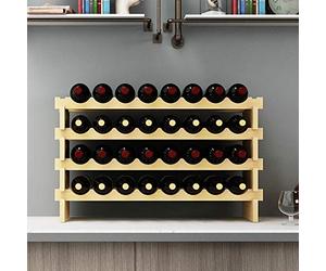 SogesHome Casier à Vin Empilable Étagère à Vin Porte-Bouteilles à 4 Niveaux pour 32 Bouteilles, Étagère de Rangement de Vin en Pin