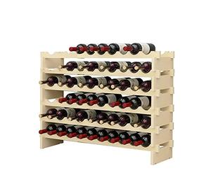 SogesHome Casier à Vin Empilable Étagère à Vin Porte-Bouteilles à 6 Niveaux pour 60 Bouteilles, Étagère de Rangement de Vin en Pin