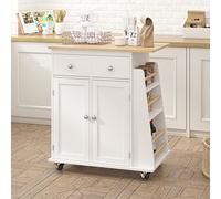 SogesHome Chariot de cuisine avec poignée pour serviettes, 3 étagères à épices, 2 tiroirs et armoire à 2 portes, garde-manger avec roues verrouillables