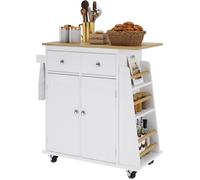 SogesHome Chariot de service avec support à épices à 3 niveaux et poignée de serviette à roulettes avec tiroirs et armoire