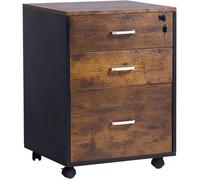 SogesHome classeur, armoire de bureau, meuble de rangement sur roulettes, verrouillable, avec 3 tiroirs,marron vintage