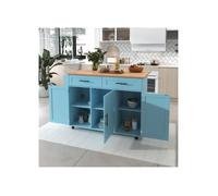 SogesHome Desserte De Cuisine - Billot De Cuisine 129x91,5cm - Plateau Rabattable 180°, 5 Roues & 2 Tiroirs