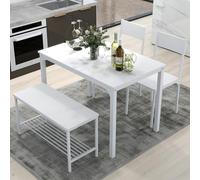 SogesHome Ensemble de Salle à Manger 4 Pièces - Table avec 2 Chaises et Banc avec Étagère - Meubles en Bois et Métal pour Cuisine et Salle à Manger - Table 110 x 70 cm