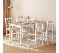 SogesHome Ensemble de salle à manger 5 pièces en bois avec 4 chaises de style maison de campagne - Table de salle à manger avec chaises pour 4 personnes (blanc et naturel)