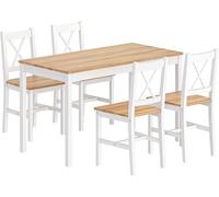 SogesHome Ensemble de Table de Salle à Manger avec 4 Chaises en Bois MDF Design Simple pour la Salle à Manger,Teck Blanc