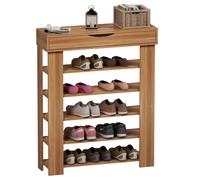 SogesHome Étagère à Chaussures à 5, Tablettes avec tiroirs, Rangement chaussures, Idéal pour l’entrée, Salon, Teck, 75x 30 x 94 cm