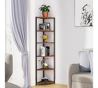 SogesHome Étagère d'angle à 6 Niveaux, Bibliothèque sur Pied pour Coin Étagère de Rangement Industrielle pour Cuisine, Salon, Chambre à Coucher, 34 x 34 x 165 cm, Retro