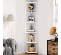 SogesHome Étagère d'angle à 6 Niveaux, Bibliothèque sur Pied pour Coin Étagère de Rangement Industrielle pour Cuisine, Salon, Chambre à Coucher, 34 x 34 x 165 cm, Blanc