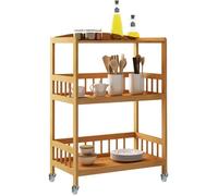 SogesHome Étagère de rangement à 3 niveaux avec roulettes, chariot de cuisine en bambou