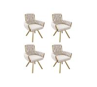 SogesHome FAUTEUIL Velours Pivotant Lot de 4, Siège Profond, Mécanisme Gaz, Base Étoile Beige