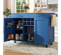 SogesHome Îlot de cuisine mobile sur 4 roulettes, grand chariot de cuisine avec espace de rangement, porte-verres à vin et séparateurs réglables pour salle à manger, cuisine, 102 x 45 x 92 cm