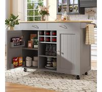 SogesHome Îlot de cuisine mobile sur 4 roulettes, grand chariot de cuisine avec espace de rangement, porte-verres à vin et séparateurs réglables pour salle à manger, cuisine, 102 x 45 x 92 cm