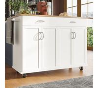 SogesHome Îlot de cuisine mobile sur 4 roulettes, grande armoire de cuisine, chariot de service avec plan de travail pliable, 2 tiroirs, 2 portes de rangement, pour salle à manger, cuisine, 106 x 50 x
