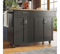 SogesHome Îlot de cuisine mobile sur 4 roulettes, grande armoire de cuisine, chariot de service avec plan de travail pliable, 2 tiroirs, 2 portes de rangement, pour salle à manger, cuisine, 106 x 50 x