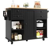 SogesHome Îlot de cuisine mobile sur 5 roulettes, grand chariot de cuisine avec 4 tiroirs, étagère, armoire pour salle à manger, cuisine 127 x 46 x 91,5 cm