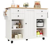 SogesHome Îlot de cuisine mobile sur 5 roulettes, grand chariot de cuisine avec 4 tiroirs, étagère, armoire pour salle à manger, cuisine 127 x 46 x 91,5 cm