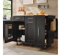 SogesHome Îlot de cuisine mobile sur 5 roulettes, grande armoire de cuisine, chariot de service avec plan de travail pliable, roulettes, tiroirs et porte-serviettes, chariot repas avec étagères à
