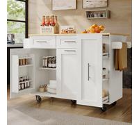 SogesHome Îlot de cuisine mobile sur 5 roulettes, grande armoire de cuisine, chariot de service avec plan de travail pliable, roulettes, tiroirs et porte-serviettes, chariot repas avec étagères à