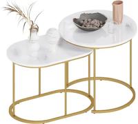 SogesHome Lot de 2 Tables Basses Gigognes Table d'appoint avec Structure en Métal pour Salon, Blanc et Or