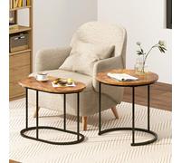 SogesHome Lot de 2 Tables Basses Gigognes Table d'appoint avec Structure en Métal pour Salon, Marron Rustique et Noir