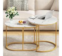SogesHome Lot de 2 Tables Gigognes Rondes avec Effet Marbre Tables Basses d'Appoint Dorées pour Salon, Balcon, Bureau