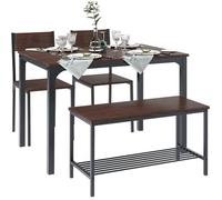 SogesHome Lot de 4 tables à manger en bois modernes avec 2 chaises et un banc
