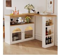 SogesHome Mange Debout Table De Bar extensible blanc 138-193x39x105cm Table Haute pivotante LED RGB(16 couleurs) avec rangement