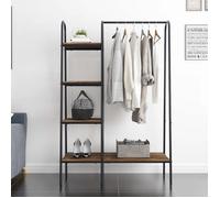 SogesHome Meuble d’entrée,Vestiaire, Étagère, avec 5 étagères de rangement et barre de suspension-vintage&noir