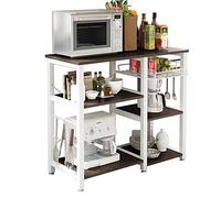 SogesHome Meuble Rangement Desserte de Cuisine Étagère Four à Micro-Ondes Rack Cuisine Etagères de Cuisine,avec 3+3 Tablettes et Petits Crochets, 90 x 39 x 83 cm Noir