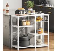 SogesHome Meuble Rangement Desserte de Cuisine Étagère Four à Micro-Ondes Rack Cuisine Etagères de Cuisine,avec 3+3 Tablettes et Petits Crochets, 90 x 39 x 83 cm, Blanc