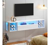 SogesHome Meuble TV Mural LED Console Murale Flottante avec 4 Compartiments Support TV Suspendu Moderne Centre de Divertissement avec Éclairage LED Rangement pour Consoles et Accessoires