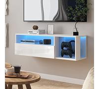SogesHome Meuble TV Mural LED Console Murale Flottante avec 4 Compartiments Support TV Suspendu Moderne Centre de Divertissement avec Éclairage LED Rangement pour Consoles et Accessoires