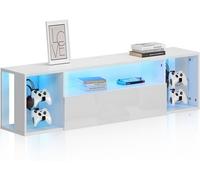 SogesHome Meuble TV Suspendu pour Centre de Divertissement avec Lumières LED, 140cm Banc TV Mural avec Gestion des Câbles, Blanc