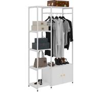 SogesHome porte-manteau autoportant avec étagères à 4 niveaux, rail et armoire, porte-manteau portable, blanc